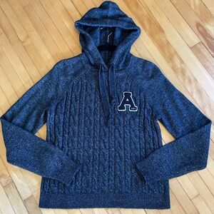 ABERCROMBIE & FITCH Cable Knit Chenille Varsity Letter Hooded Sweater Preppy Y2K